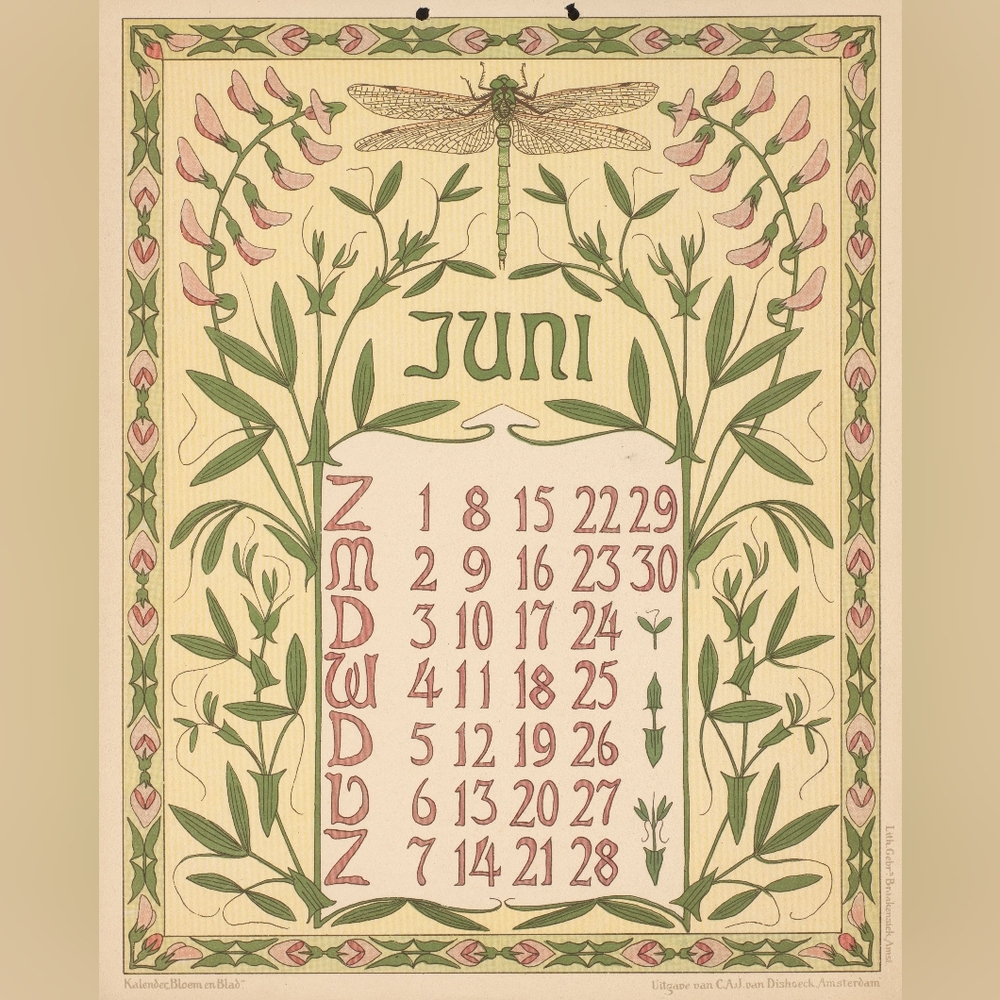 Art Nouveau June Calendar Poster Art Print